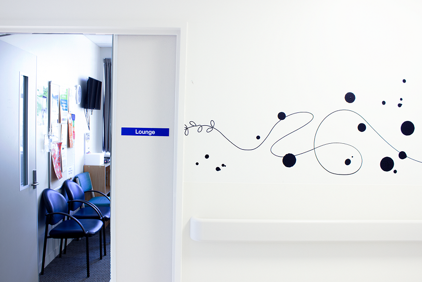 Black line graphic decal on wall