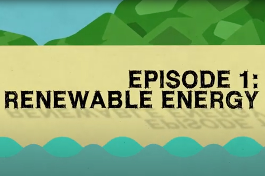 Screenshot of the video showing the words "Episode 1: Sustainable Energy"