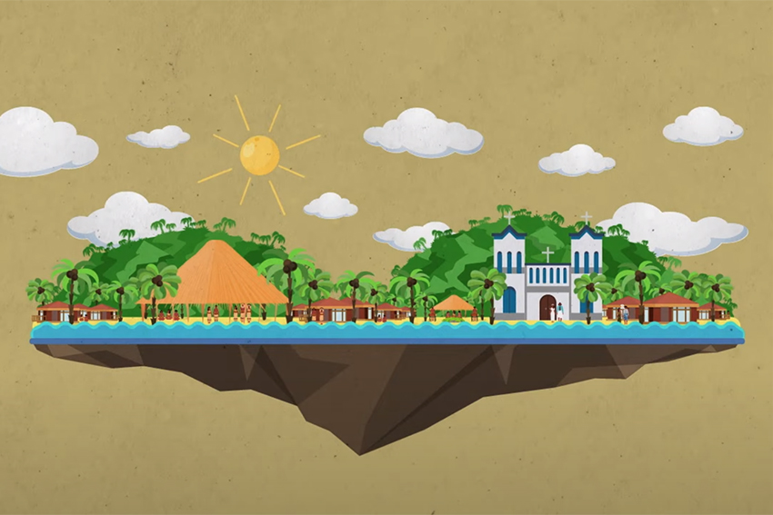 A screenshot of the video showing a cartoon depiction of a Samoan island.
