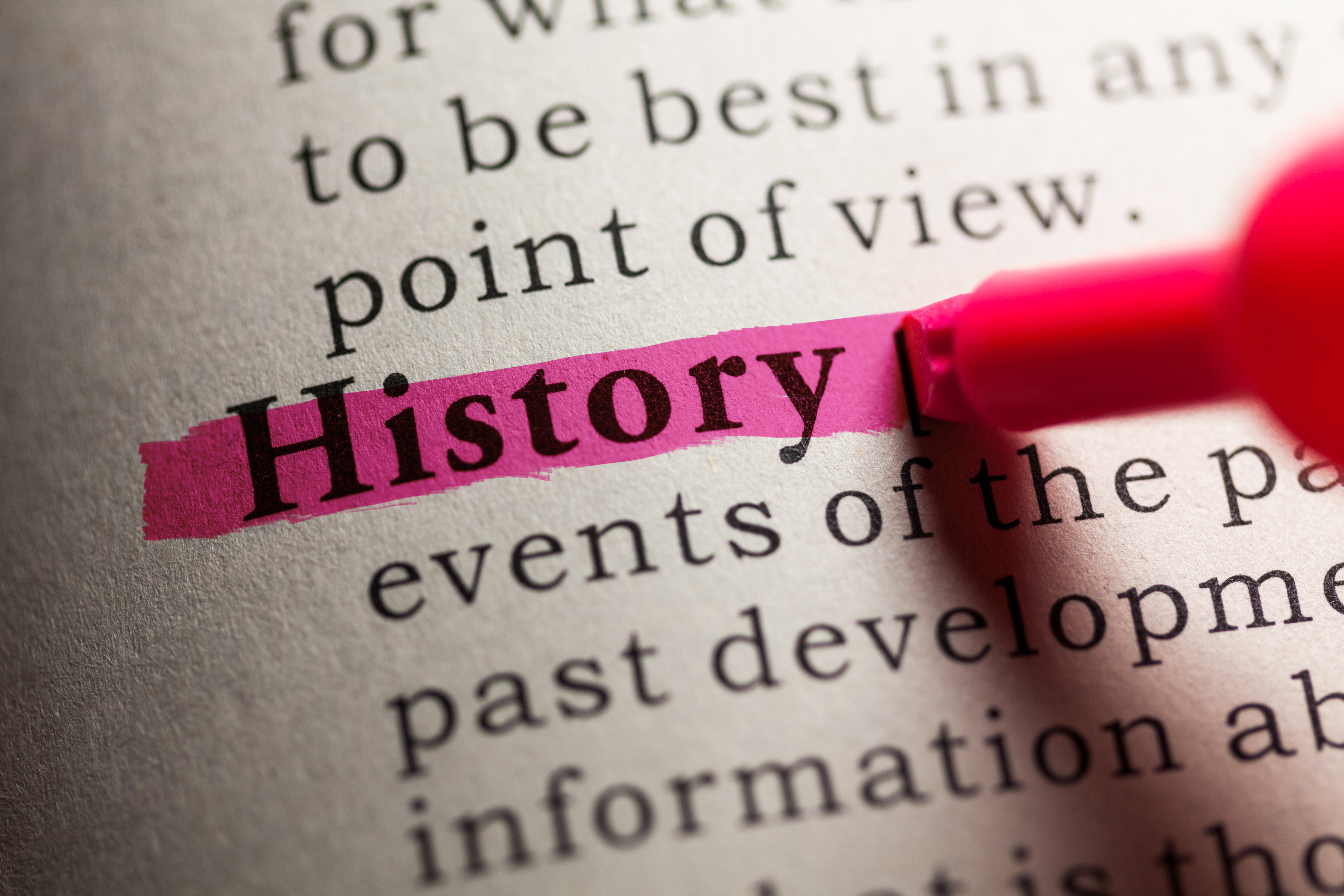 A picture of the word "History" highlighted in a dictionary.