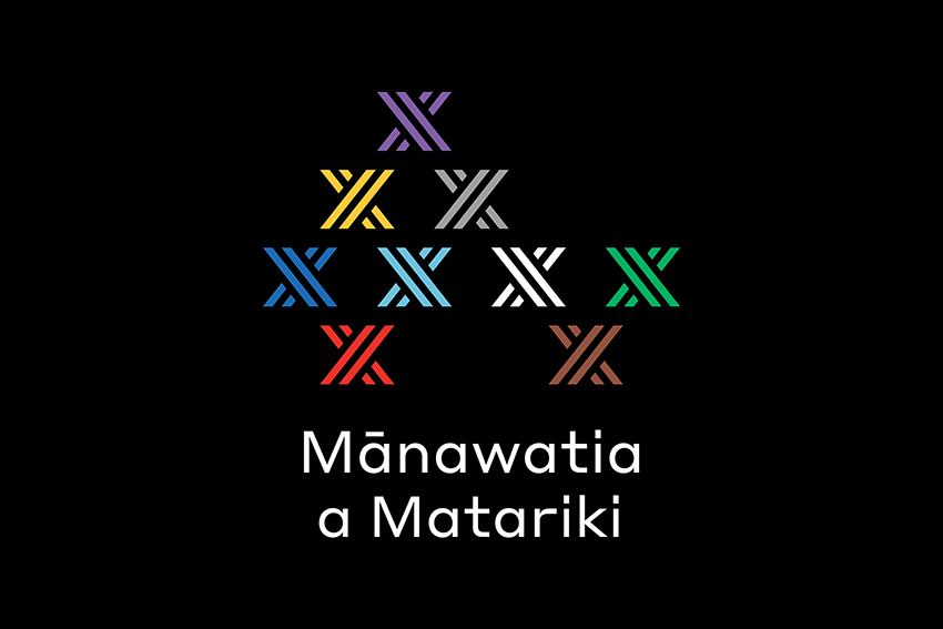 The official logo Te Tohu o Matariki, featuring nine coloured styalised stars.